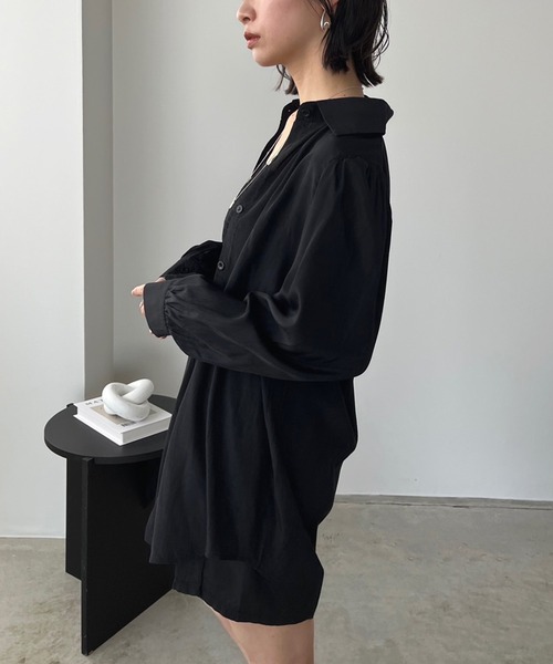 Jewelobe(ジュエローブ)の「チューブトップショートサロペ×ロングシャツセットアップ(セットアップ・レディース・ブラック/ブラウン・FREE)」の16枚目の写真