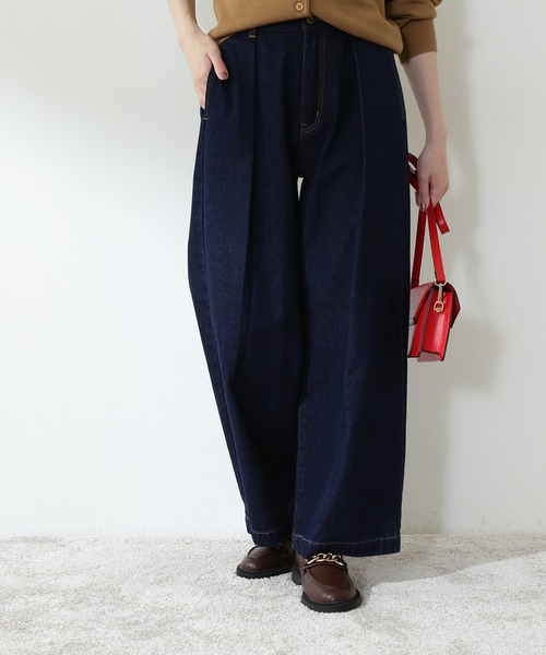 N.(N. Natural Beauty Basic)(エヌエヌナチュラルビューティーベーシック)の「【S Size Line】◆タックワイドデニムパンツ(デニムパンツ・レディース・ブラック/ワンウォッシュ・SMALL/MEDIUM)」の2枚目の写真