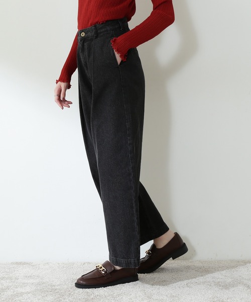 N.(N. Natural Beauty Basic)(エヌエヌナチュラルビューティーベーシック)の「【S Size Line】◆タックワイドデニムパンツ(デニムパンツ・レディース・ブラック/ワンウォッシュ・SMALL/MEDIUM)」の8枚目の写真