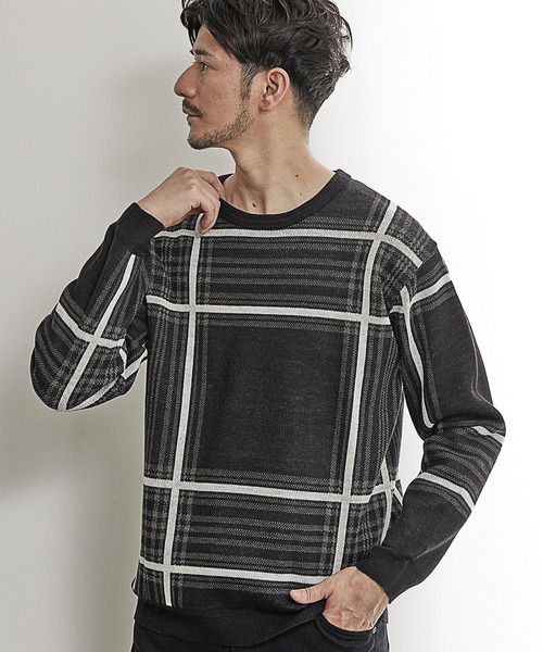 UNION STATION（ユニオンステーション）の「抗ピリングWジャガードチェック柄ニット/マシンウォッシャブル（ニット/セーター・メンズ・ベージュ/ブラック・LL/L/M）」の2枚目の写真