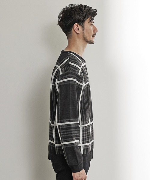 UNION STATION（ユニオンステーション）の「抗ピリングWジャガードチェック柄ニット/マシンウォッシャブル（ニット/セーター・メンズ・ベージュ/ブラック・LL/L/M）」の3枚目の写真