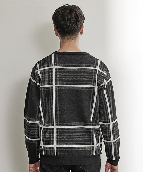 UNION STATION（ユニオンステーション）の「抗ピリングWジャガードチェック柄ニット/マシンウォッシャブル（ニット/セーター・メンズ・ベージュ/ブラック・LL/L/M）」の4枚目の写真