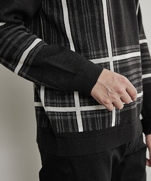 UNION STATION（ユニオンステーション）の「抗ピリングWジャガードチェック柄ニット/マシンウォッシャブル（ニット/セーター・メンズ・ベージュ/ブラック・LL/L/M）」の5枚目の写真