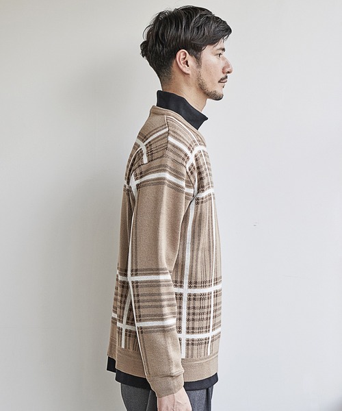 UNION STATION（ユニオンステーション）の「抗ピリングWジャガードチェック柄ニット/マシンウォッシャブル（ニット/セーター・メンズ・ベージュ/ブラック・LL/L/M）」の6枚目の写真