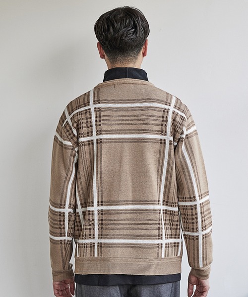 UNION STATION（ユニオンステーション）の「抗ピリングWジャガードチェック柄ニット/マシンウォッシャブル（ニット/セーター・メンズ・ベージュ/ブラック・LL/L/M）」の7枚目の写真