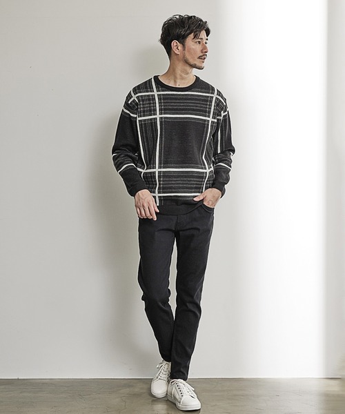 UNION STATION（ユニオンステーション）の「抗ピリングWジャガードチェック柄ニット/マシンウォッシャブル（ニット/セーター・メンズ・ベージュ/ブラック・LL/L/M）」の9枚目の写真