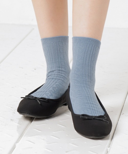 Honeys（ハニーズ）の「パール付ケーブルクルー丈（ソックス/靴下・レディース・ホワイト/ブラック/ピンク/ブルーグレー・FREE）」の8枚目の写真