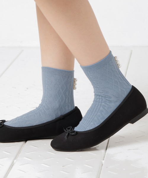 Honeys（ハニーズ）の「パール付ケーブルクルー丈（ソックス/靴下・レディース・ホワイト/ブラック/ピンク/ブルーグレー・FREE）」の9枚目の写真