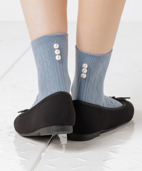 Honeys（ハニーズ）の「パール付ケーブルクルー丈（ソックス/靴下・レディース・ホワイト/ブラック/ピンク/ブルーグレー・FREE）」の10枚目の写真