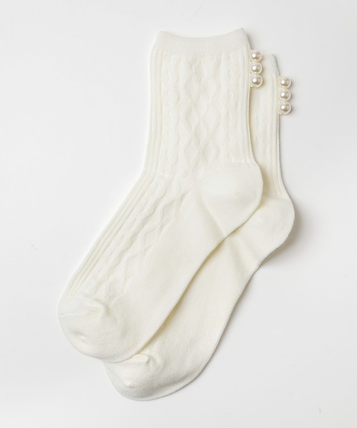 Honeys（ハニーズ）の「パール付ケーブルクルー丈（ソックス/靴下・レディース・ホワイト/ブラック/ピンク/ブルーグレー・FREE）」の11枚目の写真