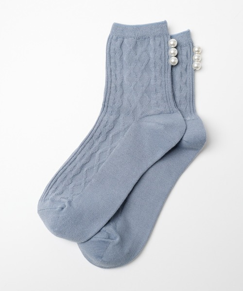 Honeys（ハニーズ）の「パール付ケーブルクルー丈（ソックス/靴下・レディース・ホワイト/ブラック/ピンク/ブルーグレー・FREE）」の15枚目の写真