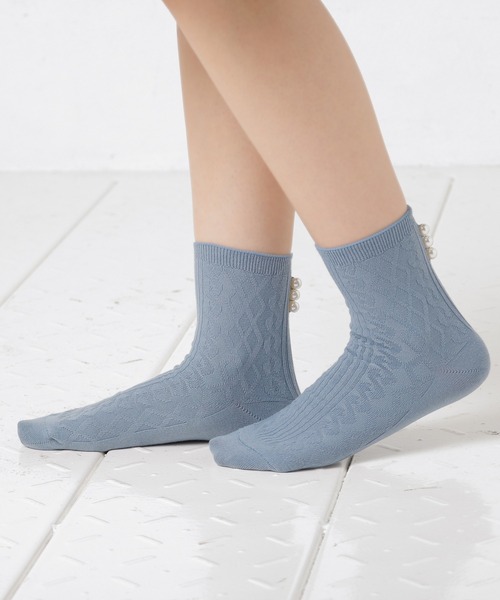 Honeys（ハニーズ）の「パール付ケーブルクルー丈（ソックス/靴下・レディース・ホワイト/ブラック/ピンク/ブルーグレー・FREE）」の20枚目の写真