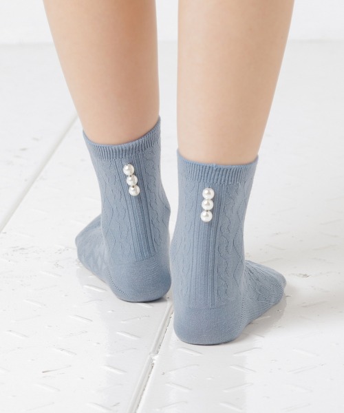 Honeys（ハニーズ）の「パール付ケーブルクルー丈（ソックス/靴下・レディース・ホワイト/ブラック/ピンク/ブルーグレー・FREE）」の21枚目の写真