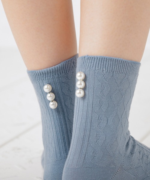 Honeys（ハニーズ）の「パール付ケーブルクルー丈（ソックス/靴下・レディース・ホワイト/ブラック/ピンク/ブルーグレー・FREE）」の22枚目の写真