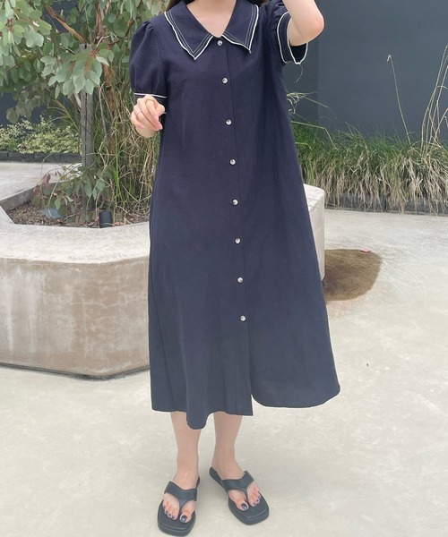 LE MORE（リモア）の「レトロボタンシャツワンピース（ワンピース・レディース・ブラック/アイボリー・FREE）」の12枚目の写真