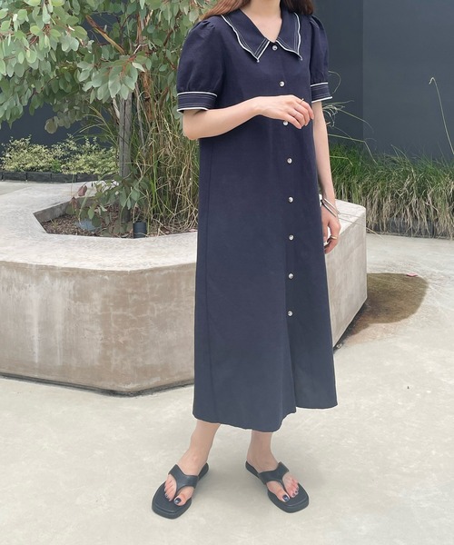 LE MORE（リモア）の「レトロボタンシャツワンピース（ワンピース・レディース・ブラック/アイボリー・FREE）」の11枚目の写真