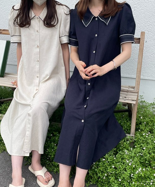 LE MORE（リモア）の「レトロボタンシャツワンピース（ワンピース・レディース・ブラック/アイボリー・FREE）」の10枚目の写真