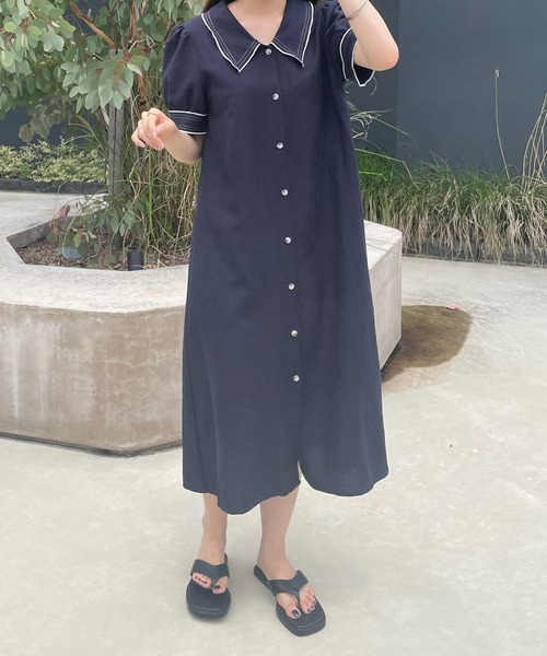 LE MORE（リモア）の「レトロボタンシャツワンピース（ワンピース・レディース・ブラック/アイボリー・FREE）」の9枚目の写真