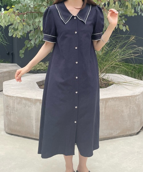 LE MORE（リモア）の「レトロボタンシャツワンピース（ワンピース・レディース・ブラック/アイボリー・FREE）」の8枚目の写真