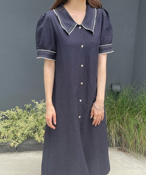 LE MORE（リモア）の「レトロボタンシャツワンピース（ワンピース・レディース・ブラック/アイボリー・FREE）」の7枚目の写真