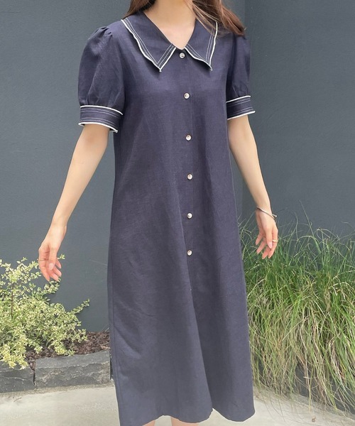 LE MORE（リモア）の「レトロボタンシャツワンピース（ワンピース・レディース・ブラック/アイボリー・FREE）」の6枚目の写真