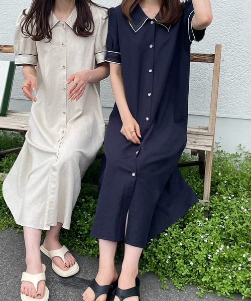 LE MORE（リモア）の「レトロボタンシャツワンピース（ワンピース・レディース・ブラック/アイボリー・FREE）」の4枚目の写真