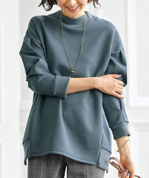BELLUNA PLUS(ベルーナ)の「柔らかとろみ素材リブ使いプルオーバー(Tシャツ/カットソー・レディース・ピンク/ブルー/アイボリー/チャコール・MEDIUM/LARGE/X-LARGE)」の4枚目の写真