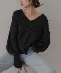 VIOLETTA | バルーンスリーブローゲージニットトップス(ニット/セーター)