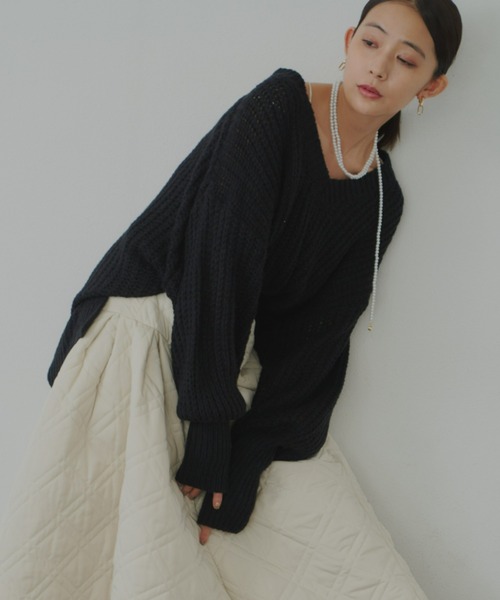 VIOLETTA(ヴィオレッタ)の「バルーンスリーブローゲージニットトップス(ニット/セーター・レディース・ホワイト/ブラック/ライトパープル・FREE)」の22枚目の写真