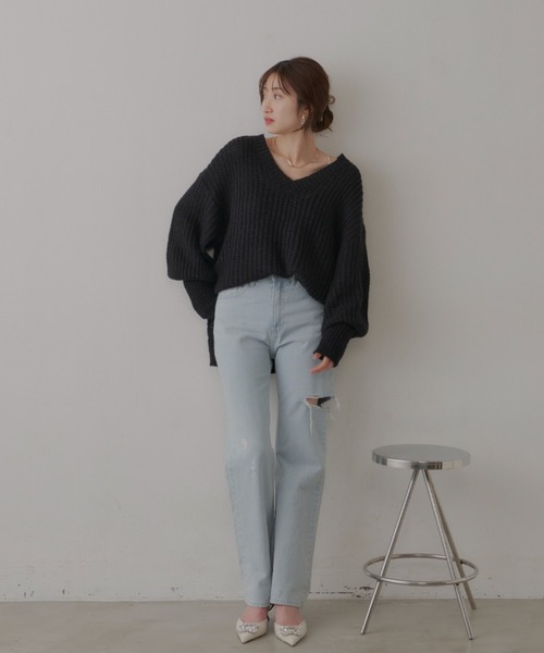 VIOLETTA(ヴィオレッタ)の「バルーンスリーブローゲージニットトップス(ニット/セーター・レディース・ホワイト/ブラック/ライトパープル・FREE)」の19枚目の写真