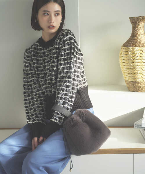 N.（N. Natural Beauty Basic）（エヌエヌナチュラルビューティーベーシック）の「【横田ひかるさん着用】フェイクファーワンハンドル巾着トートバッグ（トートバッグ・レディース・グレー/ライトグリーン・ﾌﾘ-）」の9枚目の写真