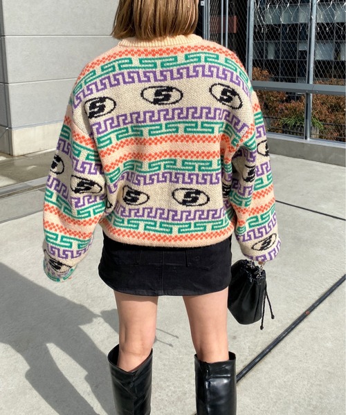 WHO'S WHO gallery（フーズフーギャラリー）の「【SLOPPY/スロッピー】Sロゴジャカードニット（ニット/セーター・レディース・オフホワイト/ブラック・FREE）」の3枚目の写真