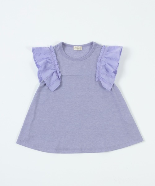 trois lapins kp(トロワラパンケーピー)の「袖フリル 天竺半袖Tシャツ(100~130cm)(Tシャツ/カットソー・キッズ・オフホワイト/ラベンダー・120cm/130cm/110cm/100cm)」の6枚目の写真