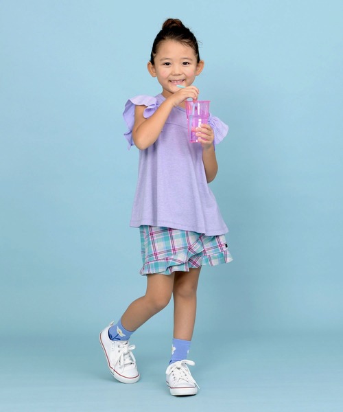 trois lapins kp(トロワラパンケーピー)の「袖フリル 天竺半袖Tシャツ(100~130cm)(Tシャツ/カットソー・キッズ・オフホワイト/ラベンダー・120cm/130cm/110cm/100cm)」の3枚目の写真