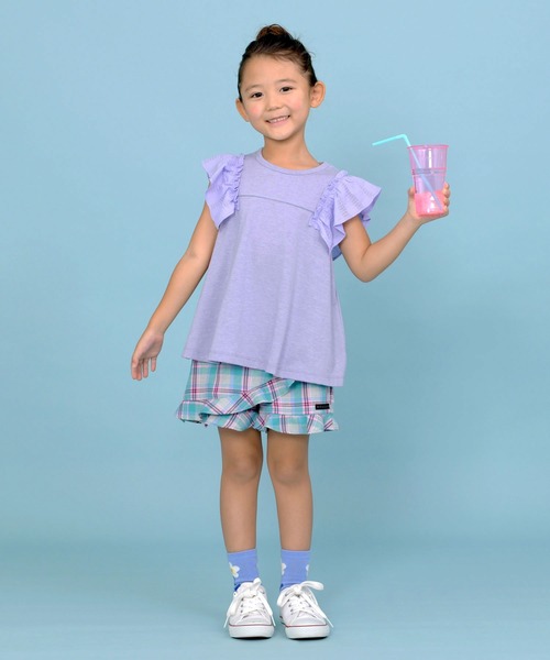 trois lapins kp(トロワラパンケーピー)の「袖フリル 天竺半袖Tシャツ(100~130cm)(Tシャツ/カットソー・キッズ・オフホワイト/ラベンダー・120cm/130cm/110cm/100cm)」の4枚目の写真