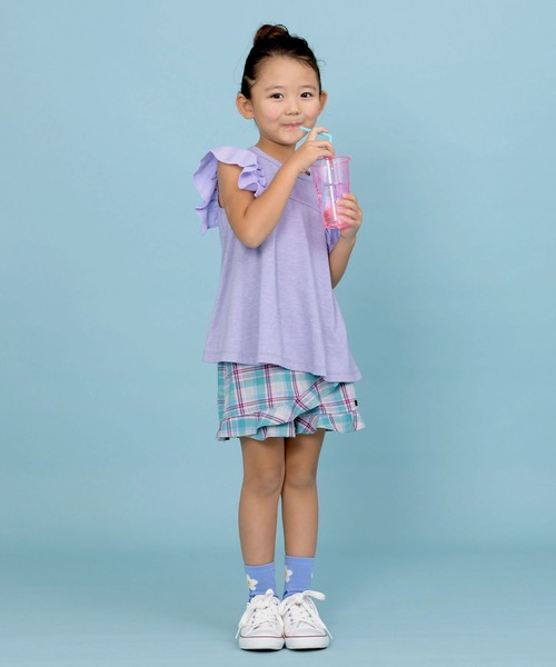 trois lapins kp(トロワラパンケーピー)の「袖フリル 天竺半袖Tシャツ(100~130cm)(Tシャツ/カットソー・キッズ・オフホワイト/ラベンダー・120cm/130cm/110cm/100cm)」の5枚目の写真