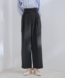 VIS | 【洗える・接触冷感】美easyリネンライクDカンベルト付きワイドパンツ【セットアップ対応】(スラックス)