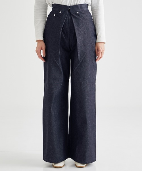 JOHN LAWRENCE SULLIVAN(ジョンローレンスサリバン)の「【JOHN LAWRENCE SULLIVAN / ジョンローレンスサリバン 】RIGID DENIM WIDE / デニムワイドパンツ(デニムパンツ・レディース・ブラック/ブルー・SMALL/X-SMALL)」の2枚目の写真