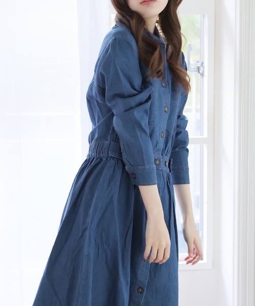 Girly Doll（ガーリードール）の「デニムフレアロングワンピース（ワンピース・レディース・ブラック/ブルー/ダークブルー・L/M）」の15枚目の写真