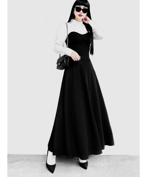 LVEU.（ラブユ.）の「Heart neck knit bustier shirt (Ai select) / ハートネックニットビスチェシャツ（シャツ/ブラウス・レディース・ブラック・FREE）」の2枚目の写真