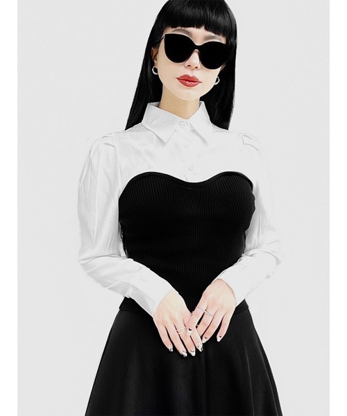 LVEU.（ラブユ.）の「Heart neck knit bustier shirt (Ai select) / ハートネックニットビスチェシャツ（シャツ/ブラウス・レディース・ブラック・FREE）」の8枚目の写真