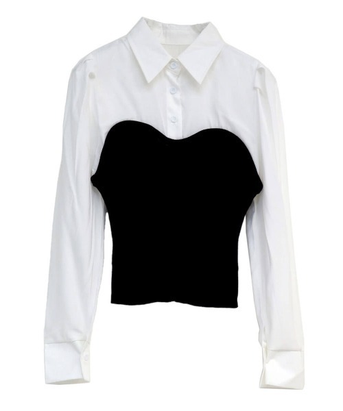 LVEU.（ラブユ.）の「Heart neck knit bustier shirt (Ai select) / ハートネックニットビスチェシャツ（シャツ/ブラウス・レディース・ブラック・FREE）」の3枚目の写真