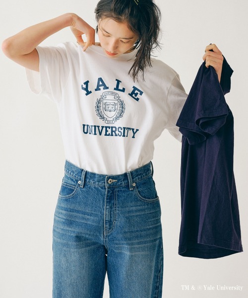 Daily russet（デイリー ラシット）の「YALE/ロゴT（Tシャツ/カットソー・レディース・ホワイト/ネイビー・FREE）」の3枚目の写真