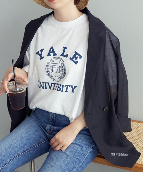Daily russet（デイリー ラシット）の「YALE/ロゴT（Tシャツ/カットソー・レディース・ホワイト/ネイビー・FREE）」の13枚目の写真