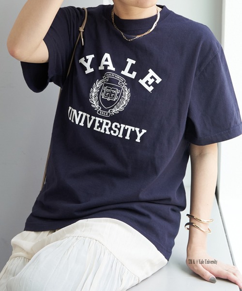 Daily russet（デイリー ラシット）の「YALE/ロゴT（Tシャツ/カットソー・レディース・ホワイト/ネイビー・FREE）」の6枚目の写真