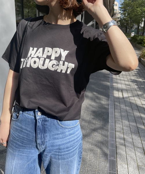 Spick & Span（スピックアンドスパン）の「HAPPY THOUGHTロゴT（Tシャツ/カットソー・レディース・ホワイト/ブラック・FREE）」の7枚目の写真