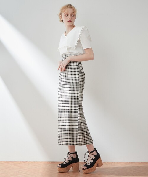 DEICY（デイシー）の「ハイウエストチェックロングスカート（スカート・レディース・ブラック/レッド・0/1）」の3枚目の写真