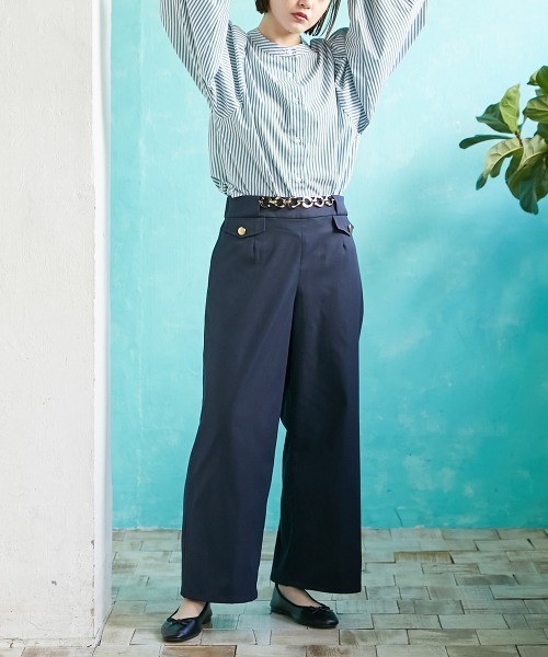 Le temps riche（ルタンリッシュ）の「チェーン使い金ボタンマリンパンツ　＜Le temps riche＞（スラックス・レディース・ベージュ/ネイビー・M/S/L/LL）」の7枚目の写真