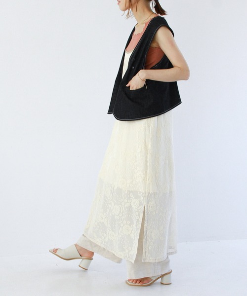 Crisp（クリスプ）の「バイカラーフラワーレースワンピース（ワンピース・レディース・グリーン/アイボリー・FREE）」の4枚目の写真