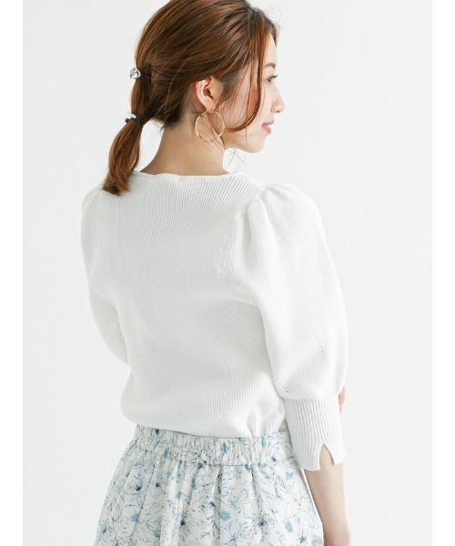 Te chichi（テチチ）の「スポンディッシュボリュームスリーブニット（ニット/セーター・レディース・グリーン/ブラック/オフホワイト・ﾌﾘ-）」の2枚目の写真